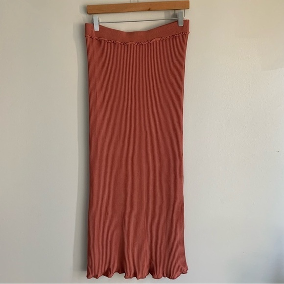 Altuzarra Turley ribbed knit ruffle midi skirt pink size large - Picture 4 of 8